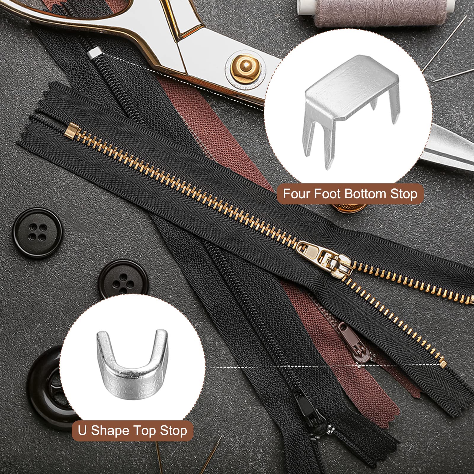 Sourcing Map 40 Pezzi Kit Riparazione Cerniere Lampo – Fermagli, Tappi A U E A H, Perni In Lega Oro, Per Abiti, Borse, Giacche – #3 #5 #8 #10