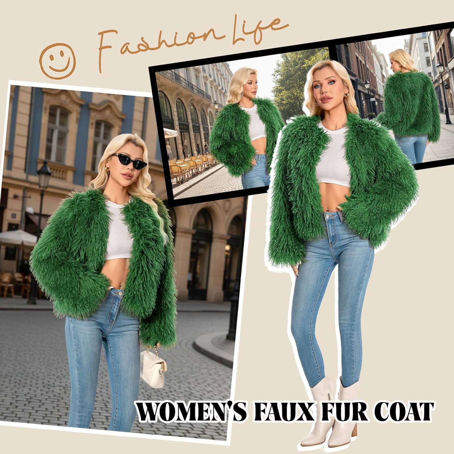 Fur Coats For Women, 2025 Plus Size Mongolian Faux Fuzzy Jacket Fluffy Long Sleeve Winter Coat with Pockets. - Image 4