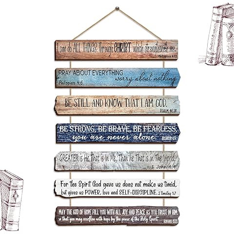 Yookeer Christian Wall Art Office Religious Wall Decor for Prayer Room Inspirational Wooden Bible Verses Bathroom Scripture Art Meditation Inspirational Hanging Wood Sign (English Style)