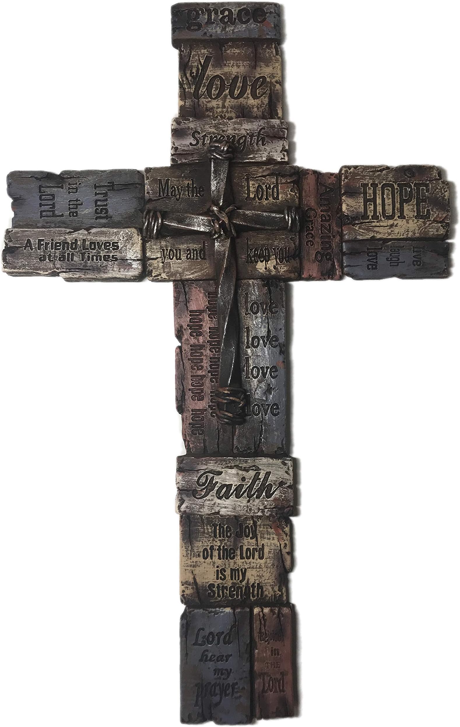 Polly House Faith 18 inches Love, Hope, Trust The Lord Wall Cross, Great for Home Decor or Gift