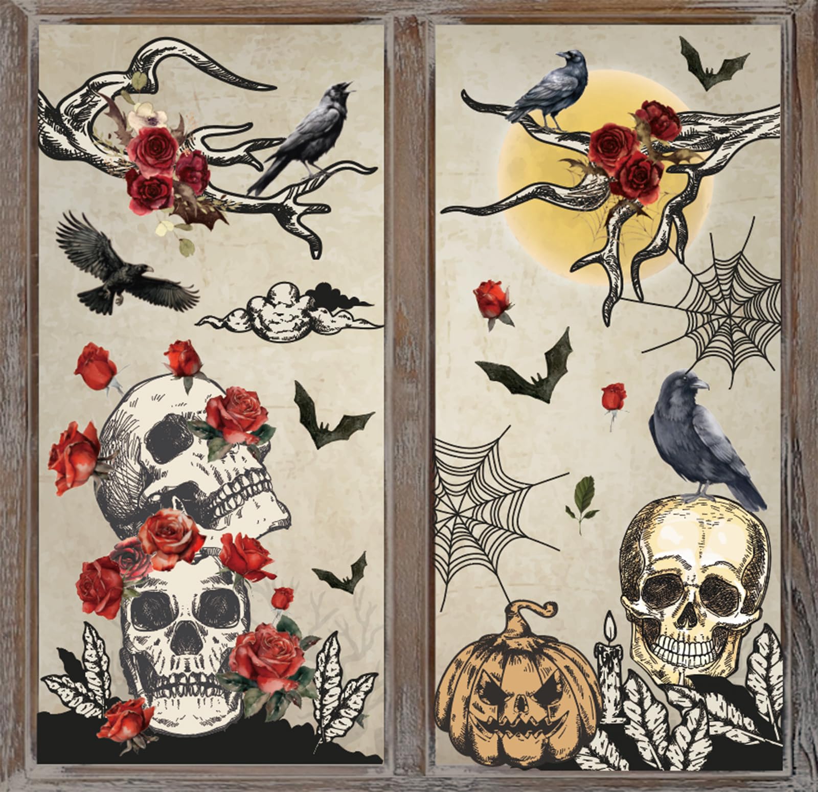 9 Feuilles Autocollants Halloween Effrayants - Motifs Fantômes, Citrouilles, Têtes De Mort - Réutilisables - Pour Fenêtres, Miroirs - Décoration Maison Facile