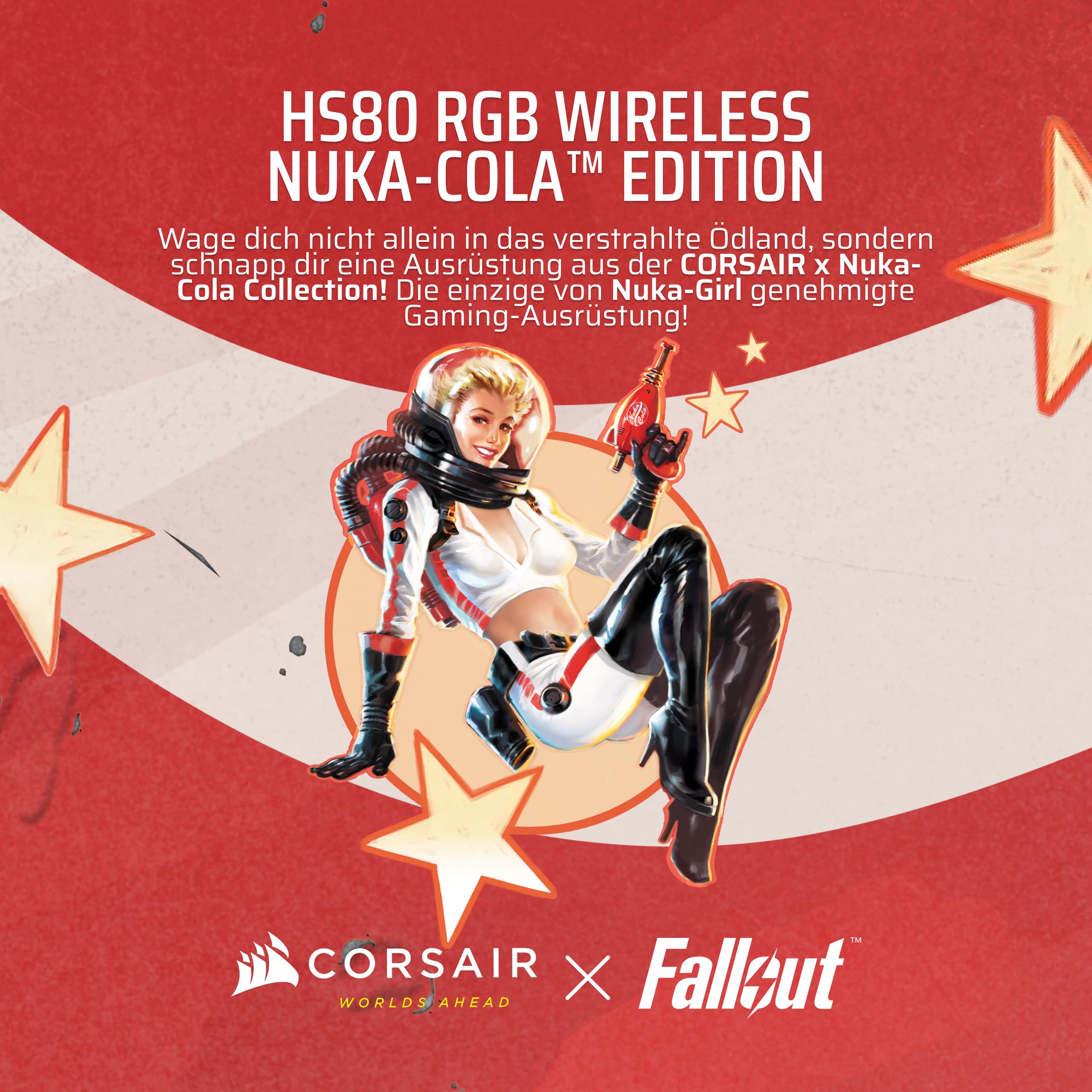 Corsair HS80 RGB Wireless Fallout Nuka-Cola Edition Gaming-Headset | Dolby Atmos, Leichtgewicht, Mikrofon in Broadcast-Qualität – PC, Mac, PS5, PS4