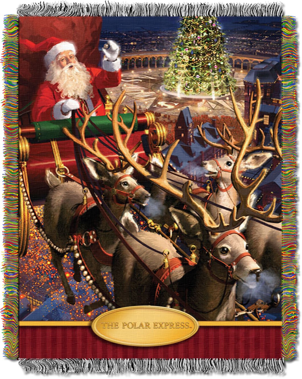 Warner Brothers The Polar Express, "Santa Flight" Woven Tapestry Throw Blanket, 48" x 60", Multi Color