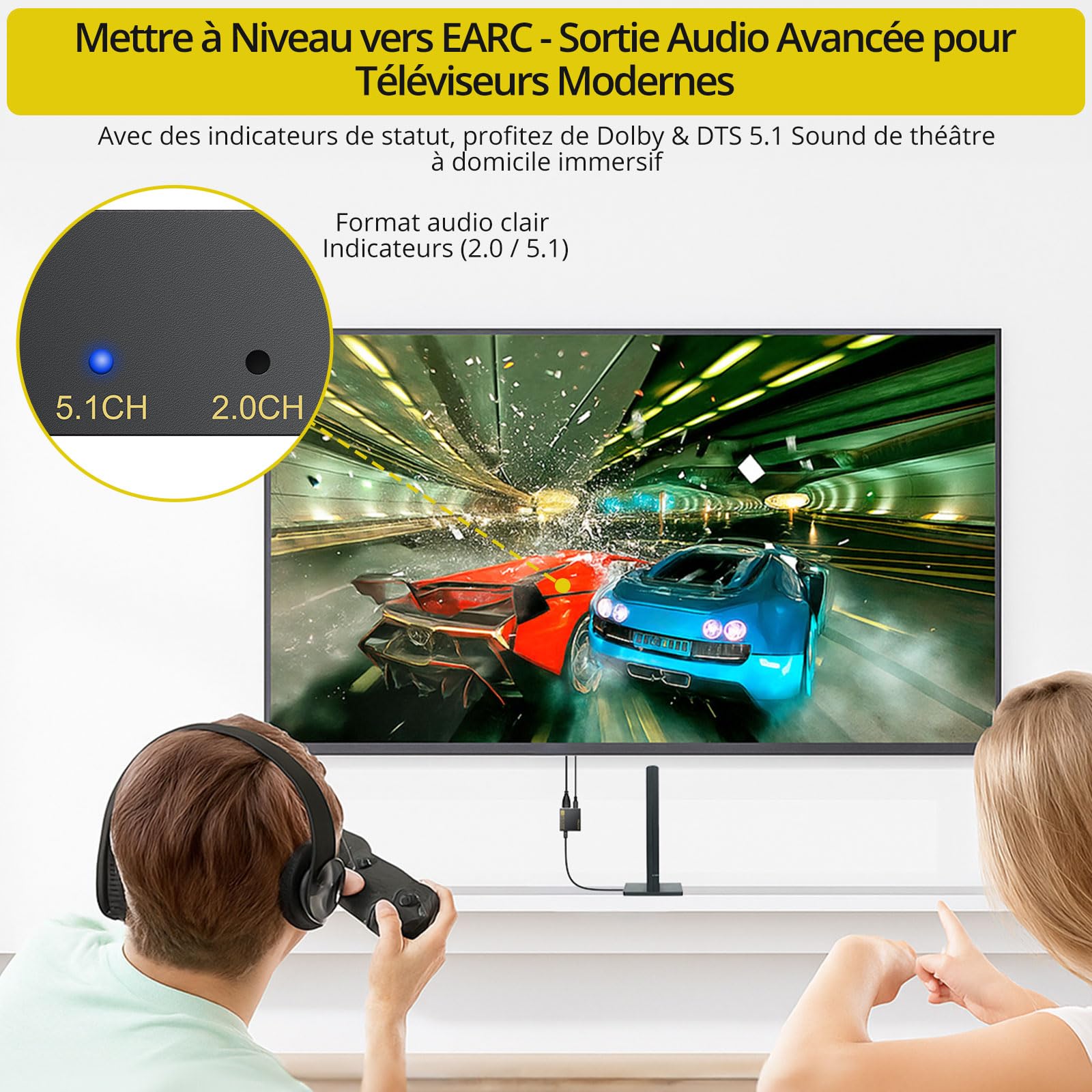PROZOR Extracteur Audio eARC/ARC vers Optique Exclusif 192kHz & Dolby/DTS 5.1 Solution pour Barres de Son et Casques TV