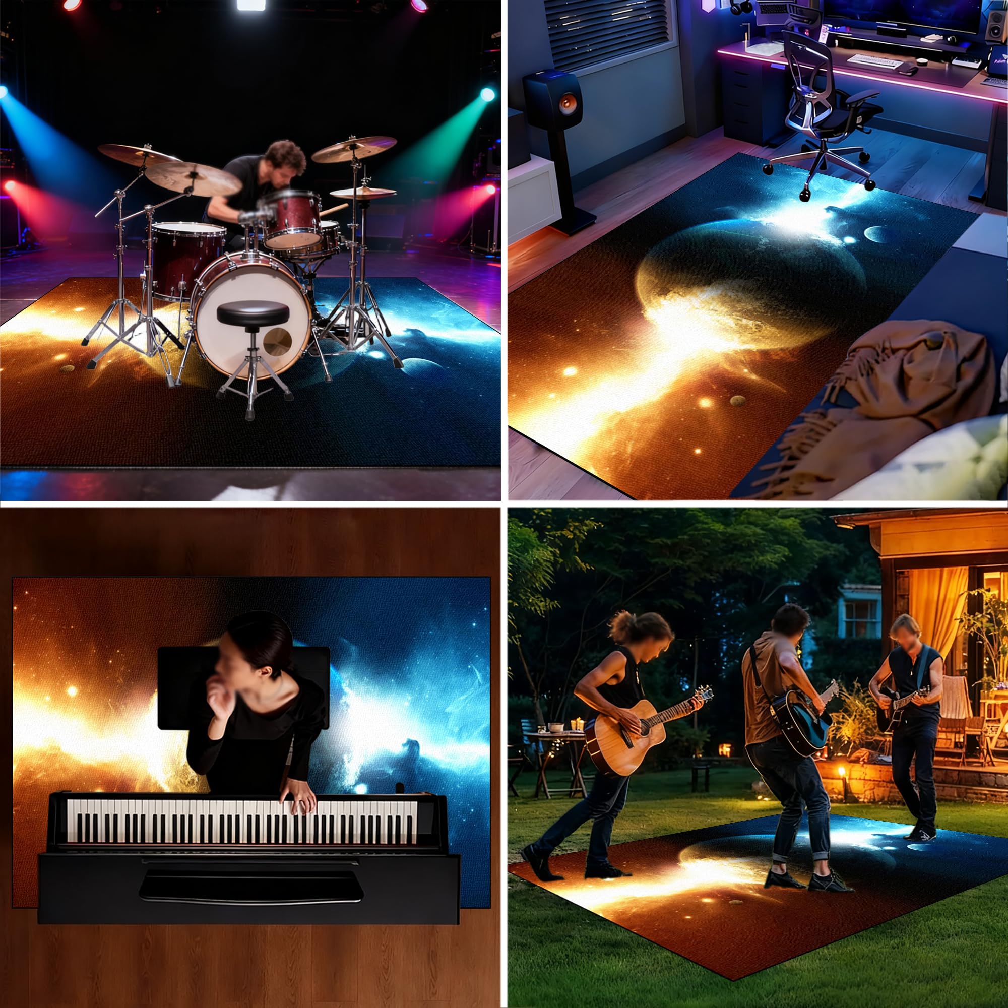 Elektroniczny dywan perkusyjny, do perkusji, jazzu, perkusji, zestaw do bębna basowego, werbla, instrumentów perkusyjnych, mata chroniąca przed hałasem, antypoślizgowy dywanik bębnowy, 140 x 120 cm