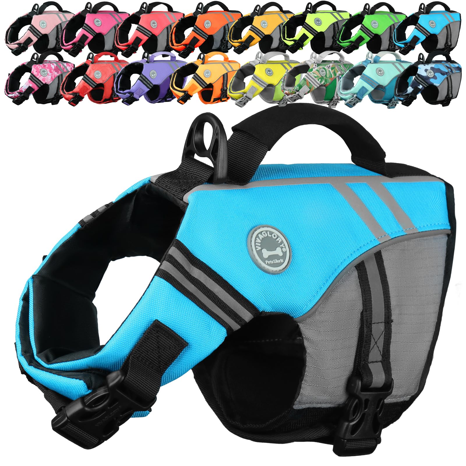 VIVAGLORY Sports Style Dog Life Vest, Dog Life Jacket for Swimming & Boating, Ripstop & Buoyancy for Puppy Doggy, Lifejacket with Handle, XS, Blue