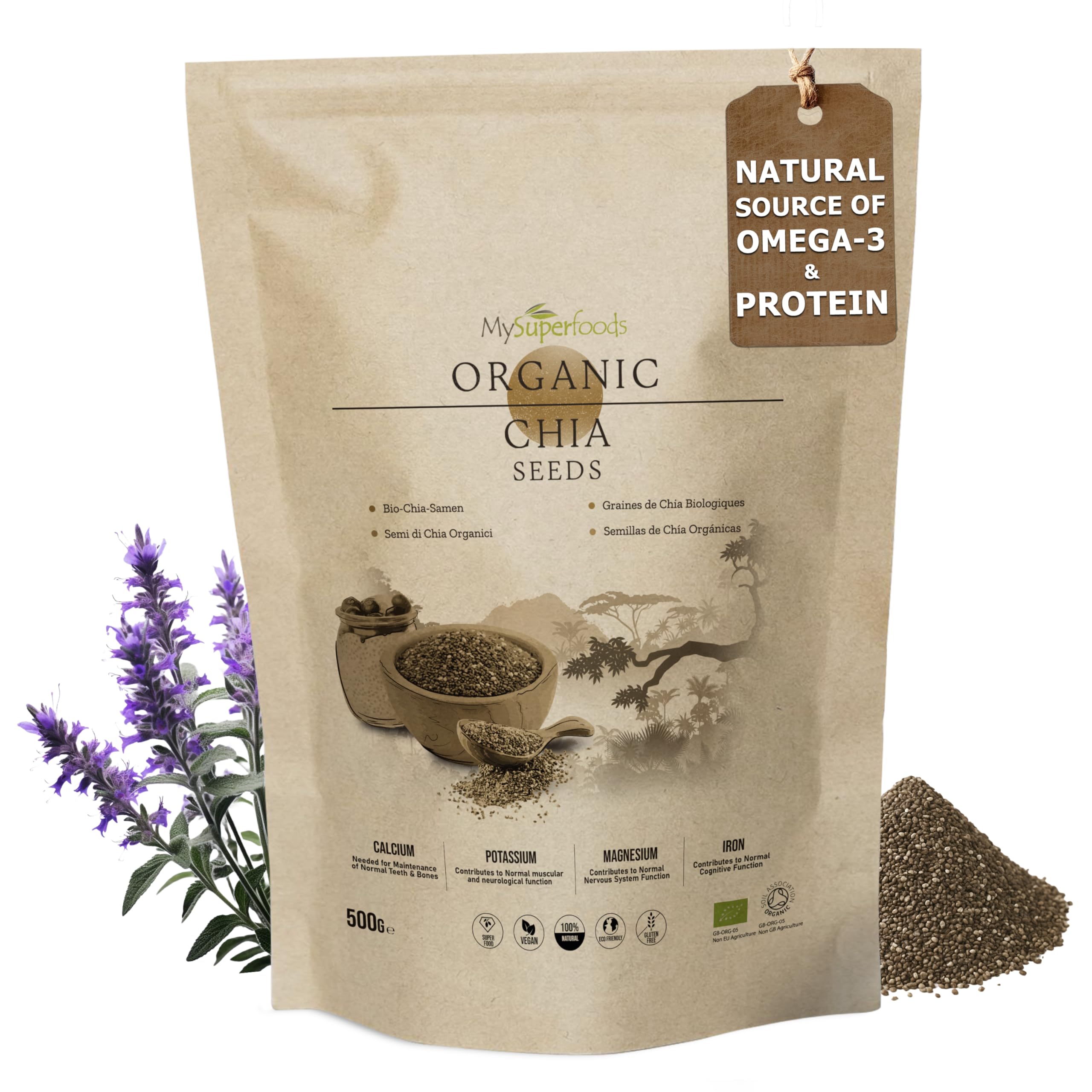Organic Chia Seeds 500g, Natural Source of Omega-3 & Protein