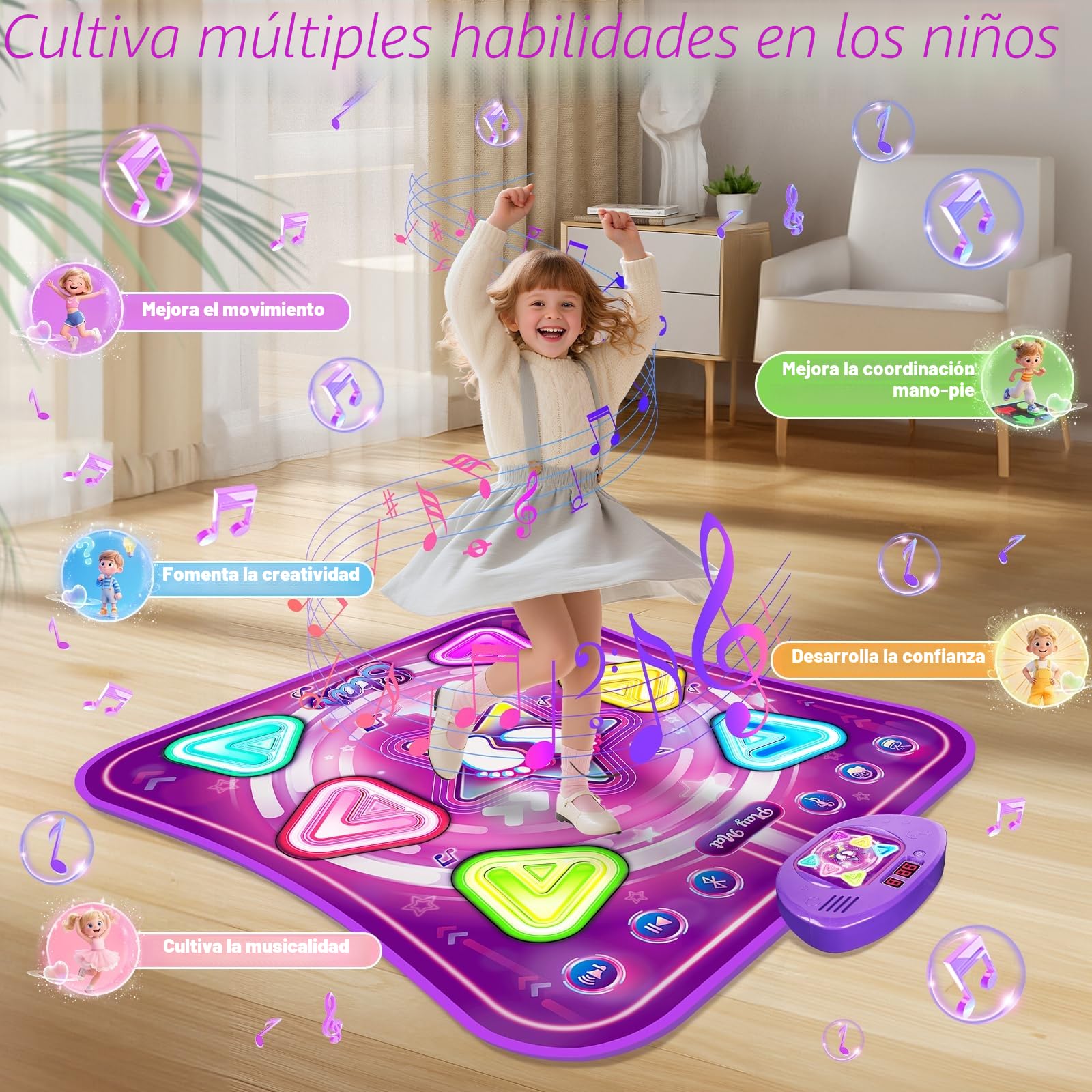Alfombras de Baile para Niños, Tapete de Danza para Criança iluminado con Bluetooth y 5 Modos de Juego Juguetes Niños, Regalos de Cumpleaños de Navidad para Niños y Niñas de 3 4 5 6 7 8+ Años o más