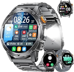 FITFLEX Smartwatch for Men, 1000mAh Battery, 1.75'' HD Display, Military Design, Fitness Tracker with Bluetooth Calling, 130+Sport Modes, IP68 Waterproof, Compatible with Android and iOS, Matte Black