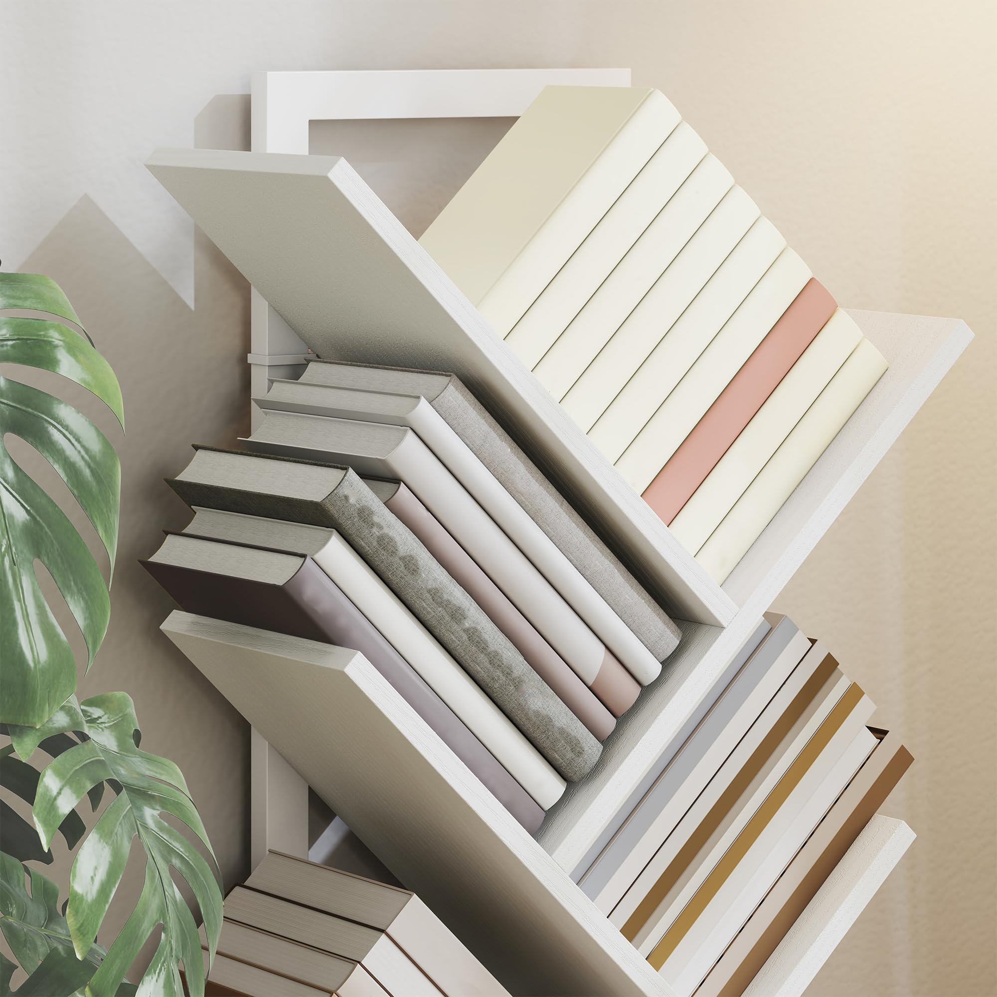 HOMCOM Librería en Forma de Árbol de 5 Niveles, Estantería de Libros con 5 Estantes, Estructura de Acero, para CD, DVD, Álbumes, Sala de Estar, Oficina, Estudio, Dormitorio, 50x24x82 cm, Blanco
