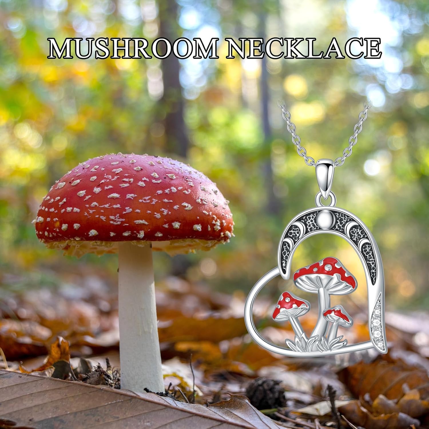 Mushroom Necklace for Women 925 Sterling Silver Magical Red Mushroom Heart Pendant Necklace Birthday Jewelry Gifts for Women - Image 4
