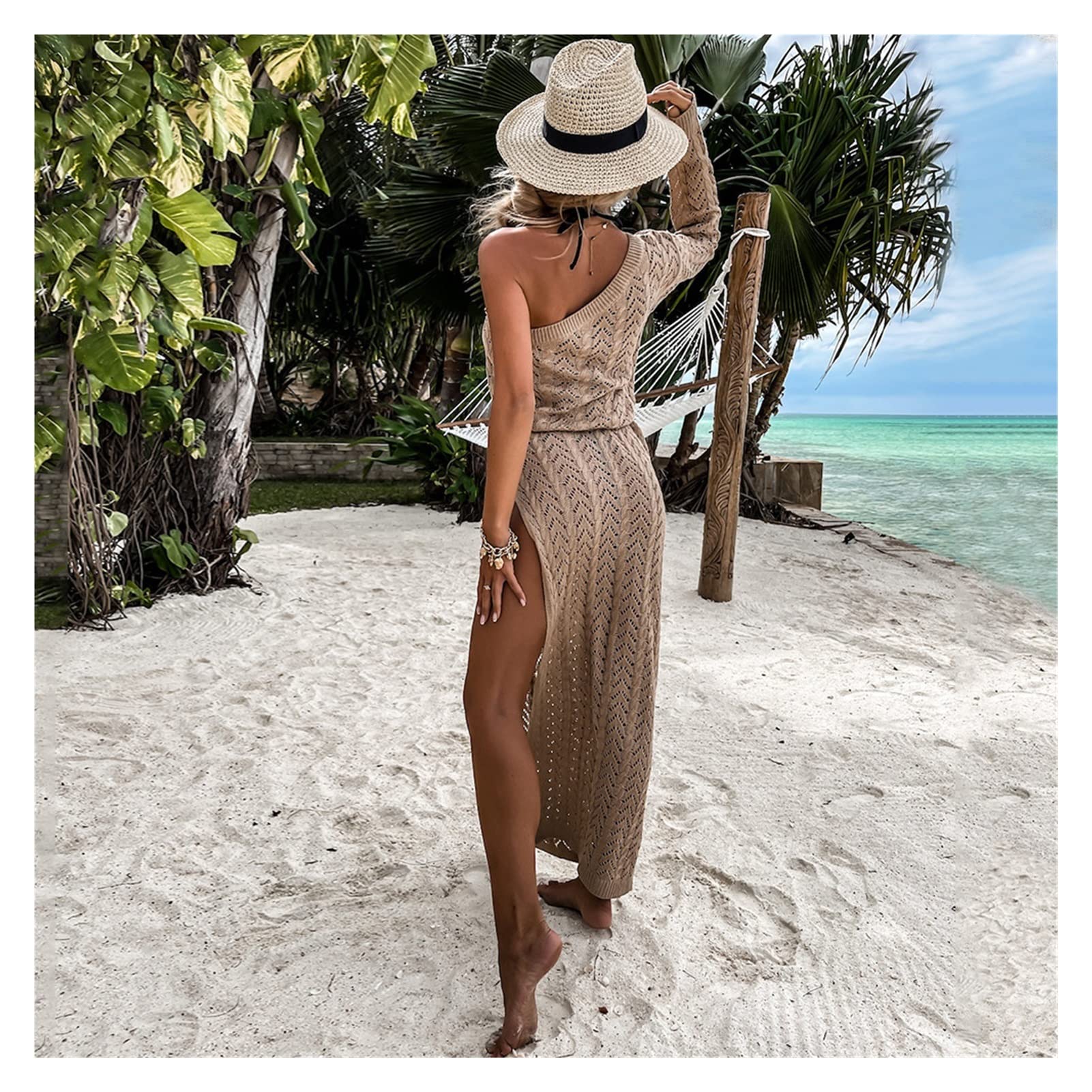 Copricostume Donna Mare Copricostumi for bikini Copricostume all'uncinetto bianco Sexy trasparente senza maniche Abito in rete Abiti estivi da donna Abbigliamento da spiaggia(Color:Pj2201B1,Size:XL)