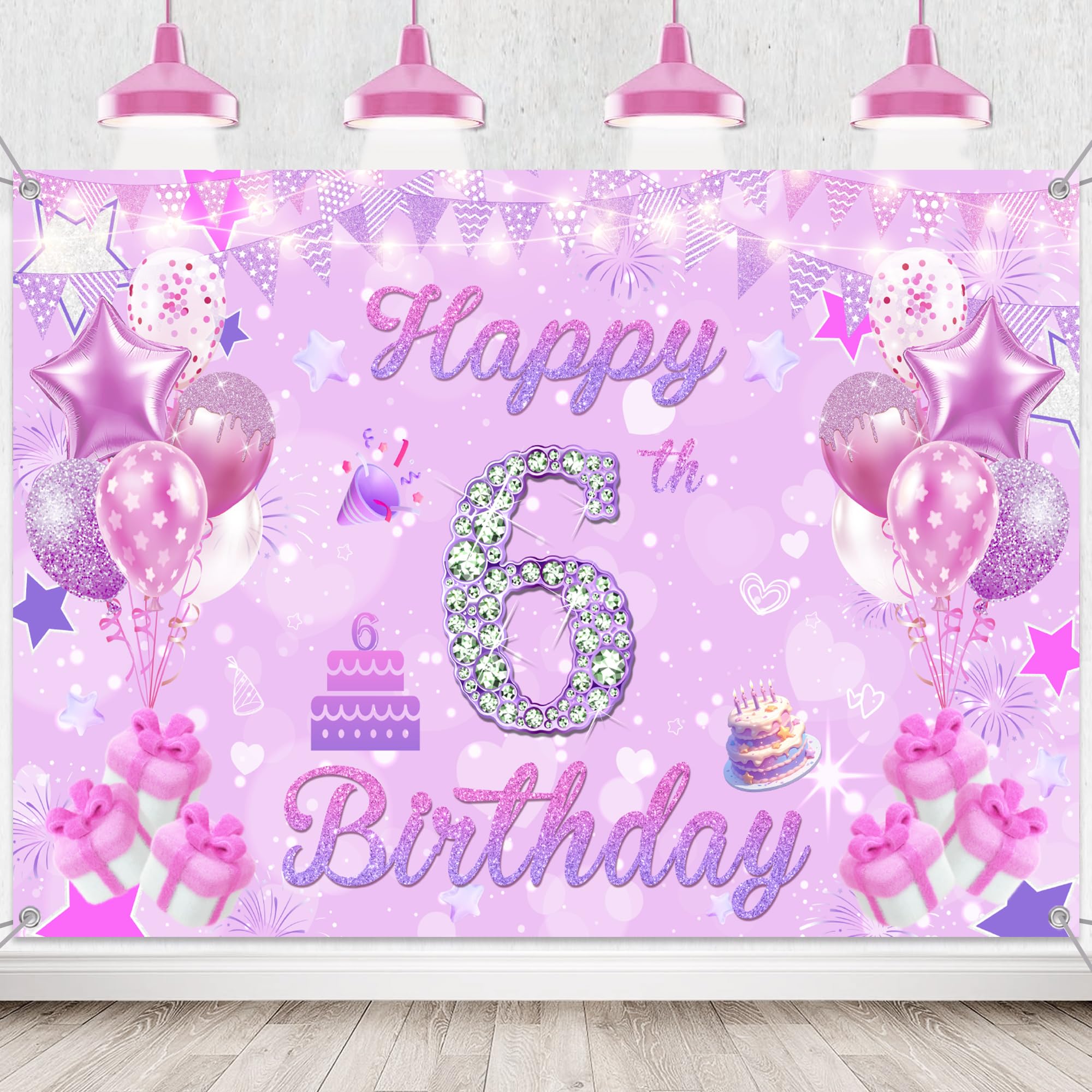 6th Birthday Decorations Banner Backdrop, Happy 6 Years Old Party