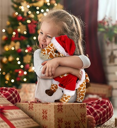 Miniatura 6 de DolliBu Juguete de peluche de jirafa salvaje de Papá Noel, súper suave, disfraz de animal salvaje con traje de Papá Noel rojo, lindo regalo de vida