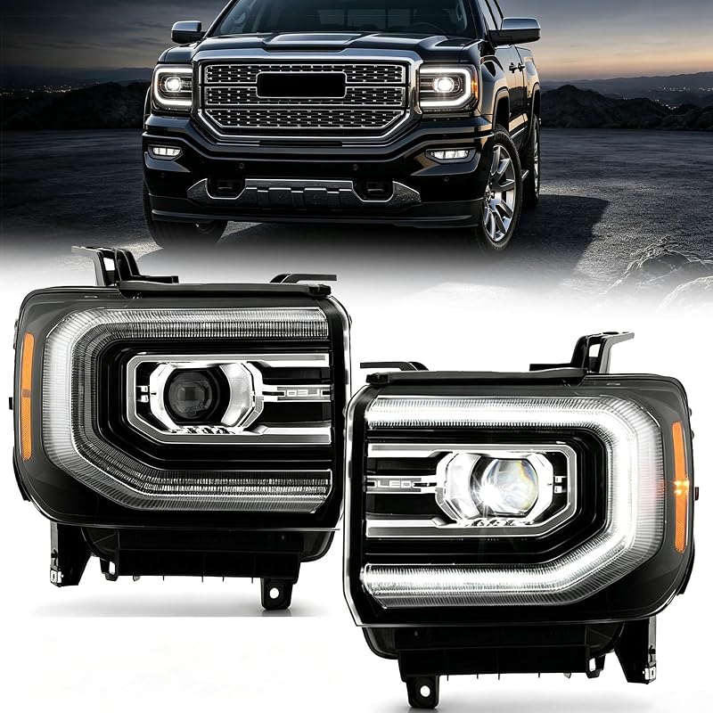 Conjunto de faróis dianteiros Full LED com projetor APSVE para GMC Sierra 1500 2016 a 2018 – Par