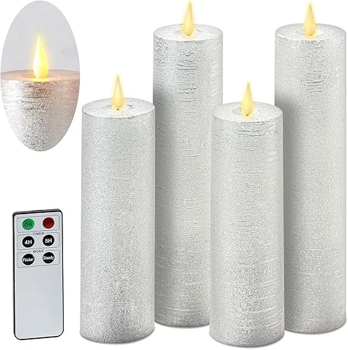 Miniatura 5 de LampLust Velas parpadeantes sin llama, juego de 4 velas plateadas, funciona con pilas, velas románticas, ideales para decoración de propuestas,