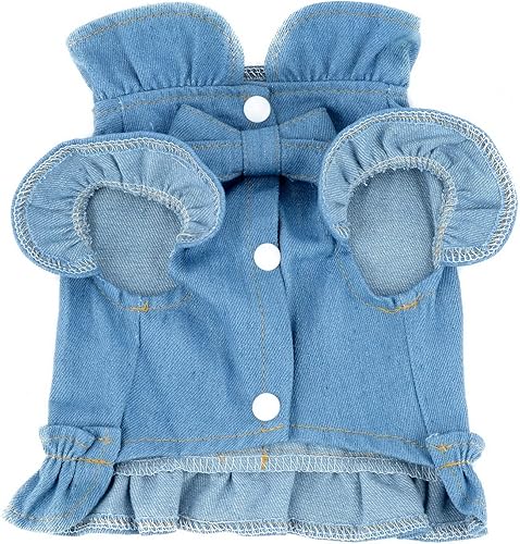 Miniatura 4 de Zunea Vestidos de arnés de mezclilla para perros pequeños y niñas, chaleco para perro, arnés de princesa con falda con anillo en D, ropa de verano