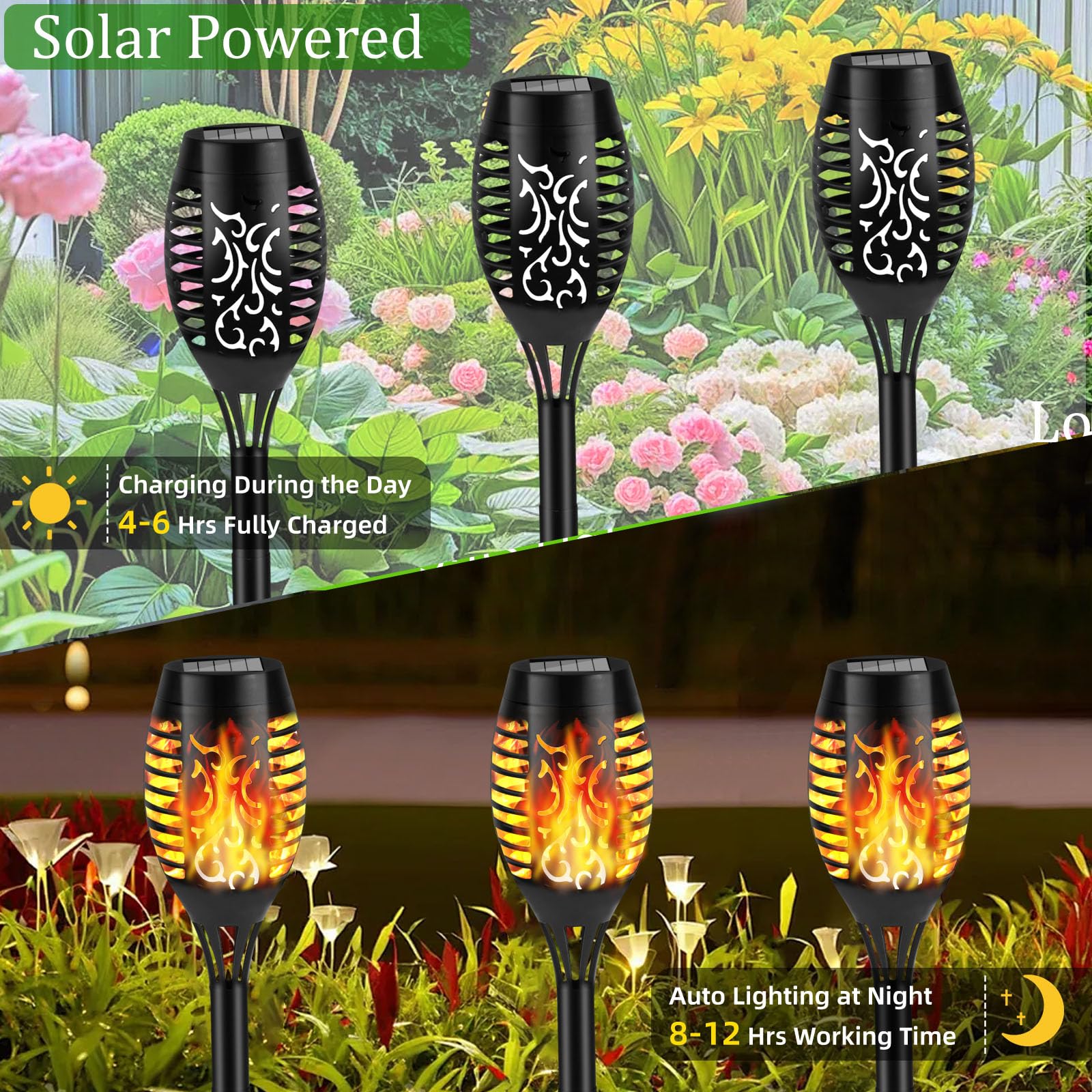 Solar-Flammenlichter für den Außenbereich, Solar-Taschenlampe mit flackernder Flamme für Gartendekoration, wasserdichte LED-Tiki-Fackeln für draußen, Hoflicht für Wege, Rasen, Terrasse