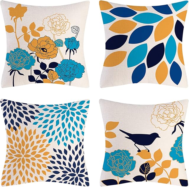 wyooxoo Sofa Cushion Covers 45x45 cm Decorative Spring Throw Pillow Case Set of 4 Floral Cushion Covers 18 x 18 Inch for Couch Car Bed Living Room