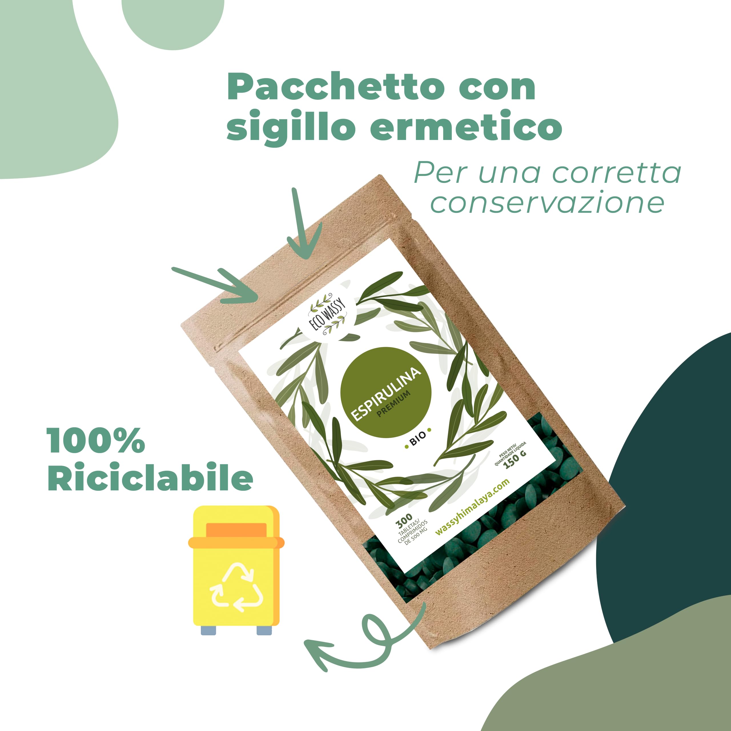 Spirulina Organica 300 Compresse. Dose Massima 3000 mg. 100% Alga Spirulina di Massima Purezza. Antiossidante, Naturale e Senza Additivi | Detox/Saziante/Vegano. Super Alimento in Pillola