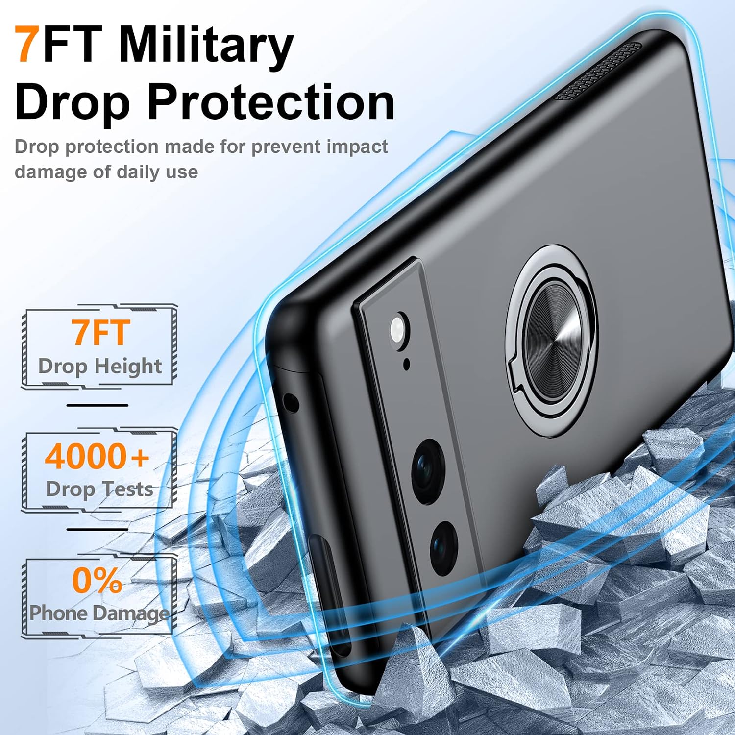 okzilla for Google Pixel 7 Case, with [360 Rotation Ring Bracket Stand] [No Fall-Off Kickstand] [Military Grade Drop Protection] Slim Thin Shockproof Phone Case Cover 6.3 inch - Black