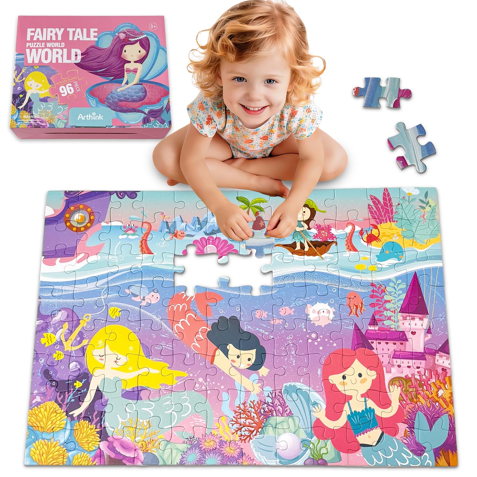 Kulveanju Kinder Puzzle ab 4 5 6 Jahre, 96 Teile Bodenpuzzle Die Meereswelt, Große Kinderpuzzle Spielzeug Rechteckig in Form, Puzzle für Jungen und Mädchen 3-7 Jährige Geschenk, 60x42 cm