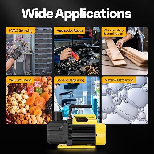 Miniatura 6 de SPECSTAR Bomba de vacío de aire HVAC de una sola etapa de 110V 14 HP 3.5 CFM para sistemas R12 R22 R134a R410a 11.2 fl oz aceite incluido