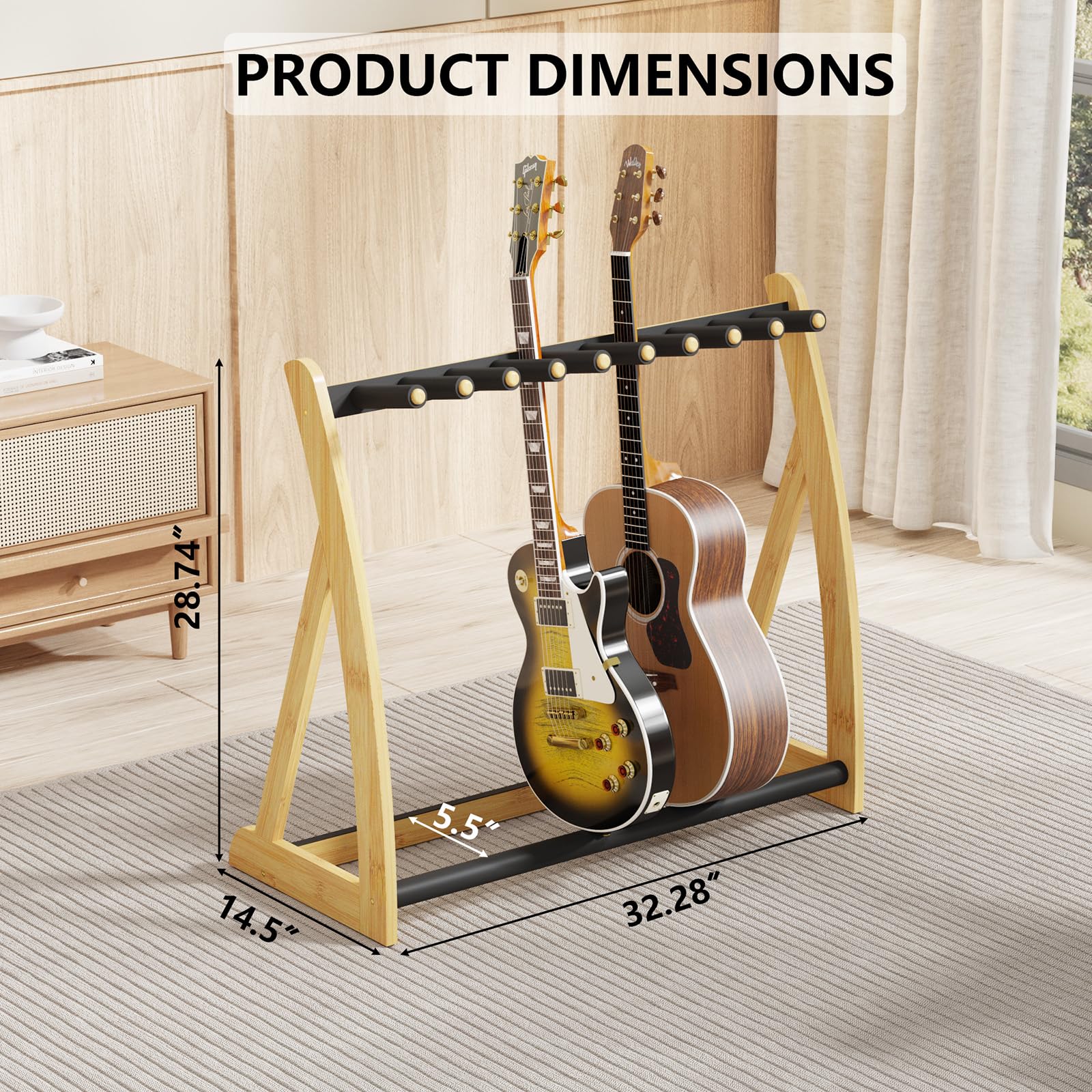 Multi-Gitarrenständer, strapazierfähig, Holzbodenständer für E-Gitarre und Bass, verstellbarer, rutschfester Gitarrenständer, hält mehrere Gitarren und Bässe (E-Gitarrenständer, Bassständer