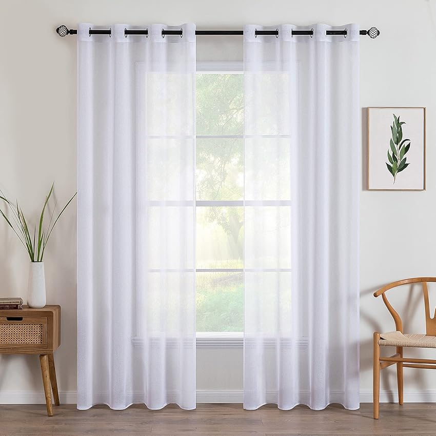 MIULEE Tende per Interni Moderne Tende Trasparenti in Voile Con Occhielli Morbidi Finestre per Camera da Letto e per Salotto Eleganti Soggiorno 2 Pannelli 140x260 CM Bianco