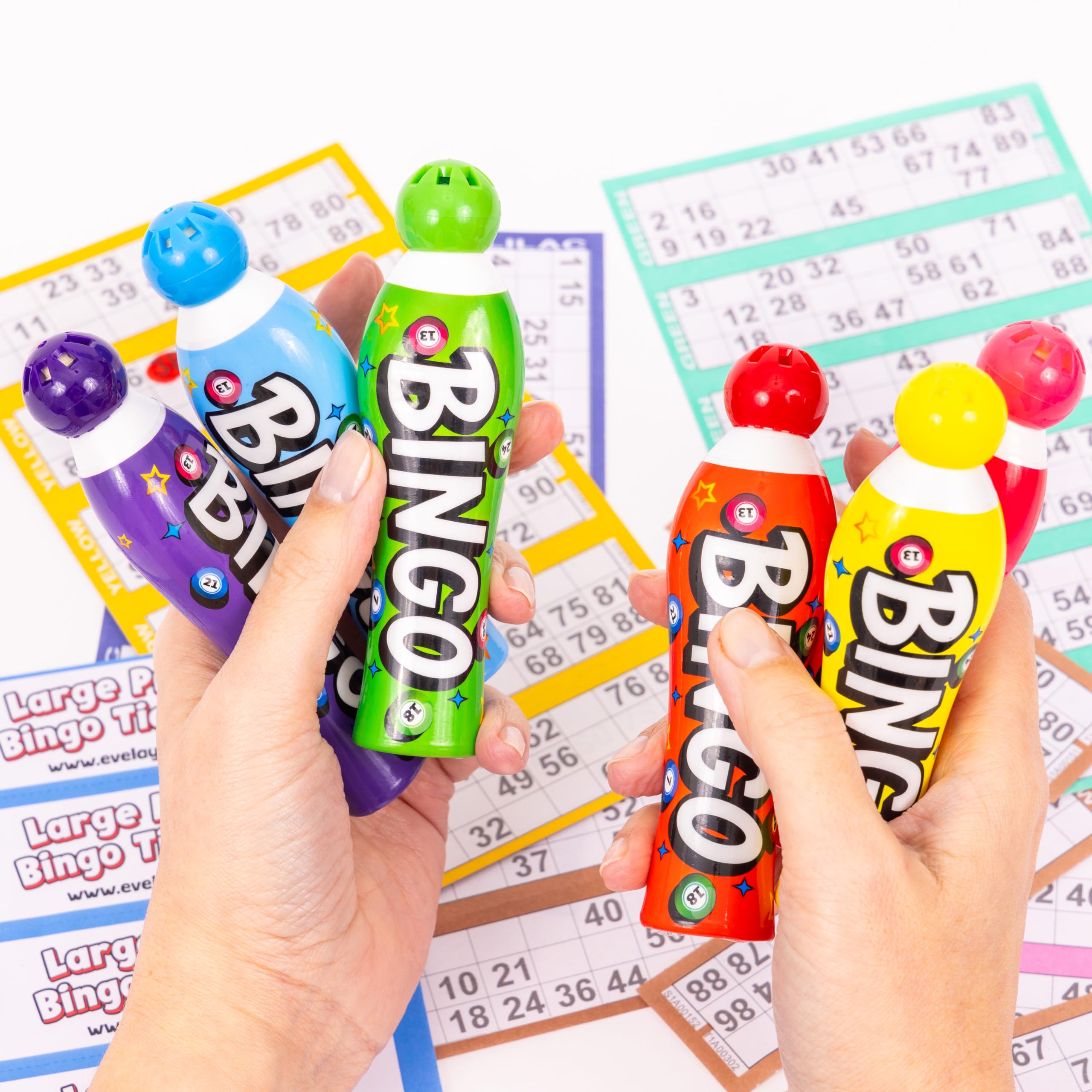 evelay Confezione da 6 pennarelli grandi per bingo, colori misti, 40 ml, per biglietti in scatola espositiva, penne per marcatura lisce e pulite per giochi di bingo - 3