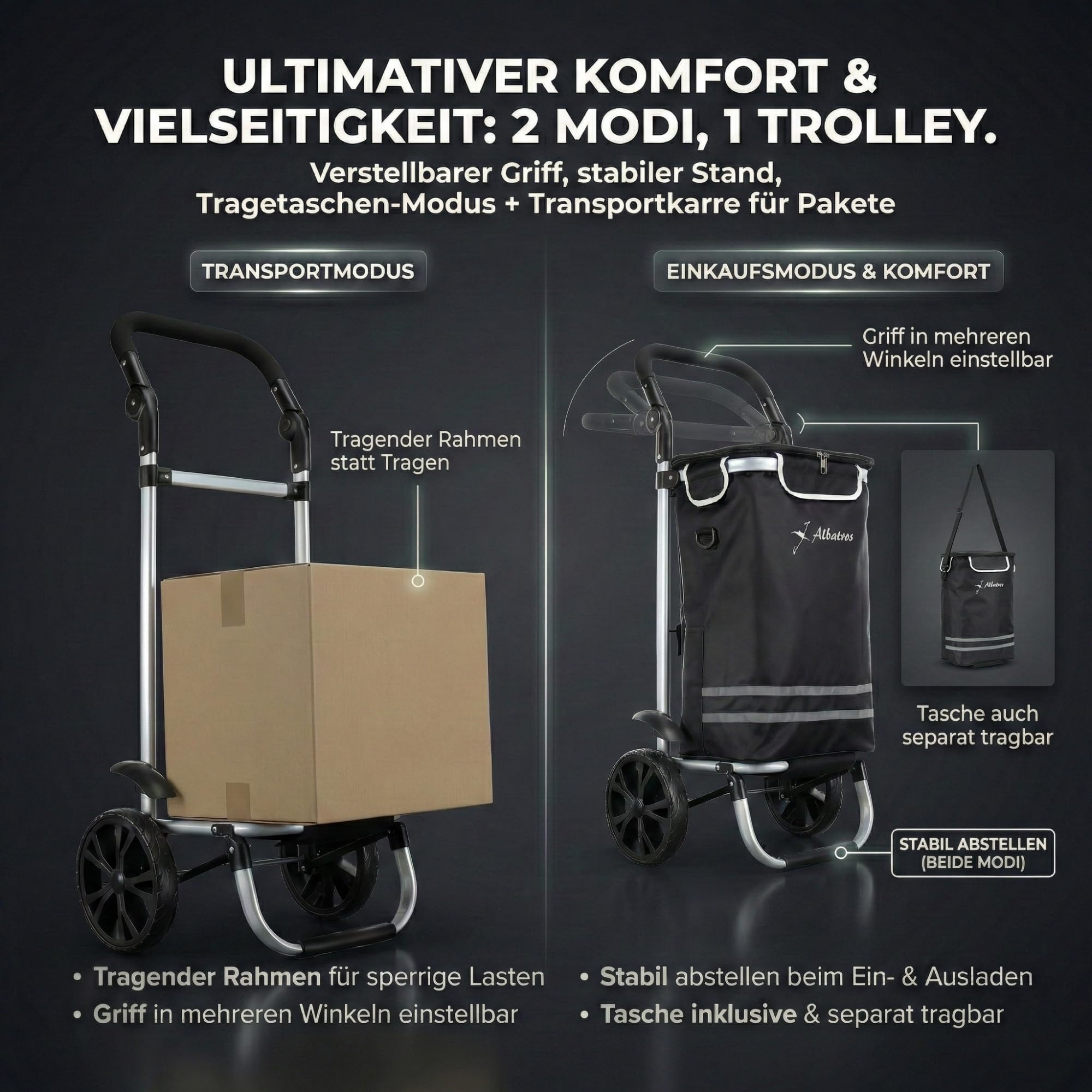 ALBATROS Einkaufstrolley Groß | Thermo-Innenbeutel, faltbar, inkl. Chip | Einkaufsroller mit großer Tasche, Sichtfenster für Einkaufszettel, große Räder, Sackkarre, klappbar & leichtläufig