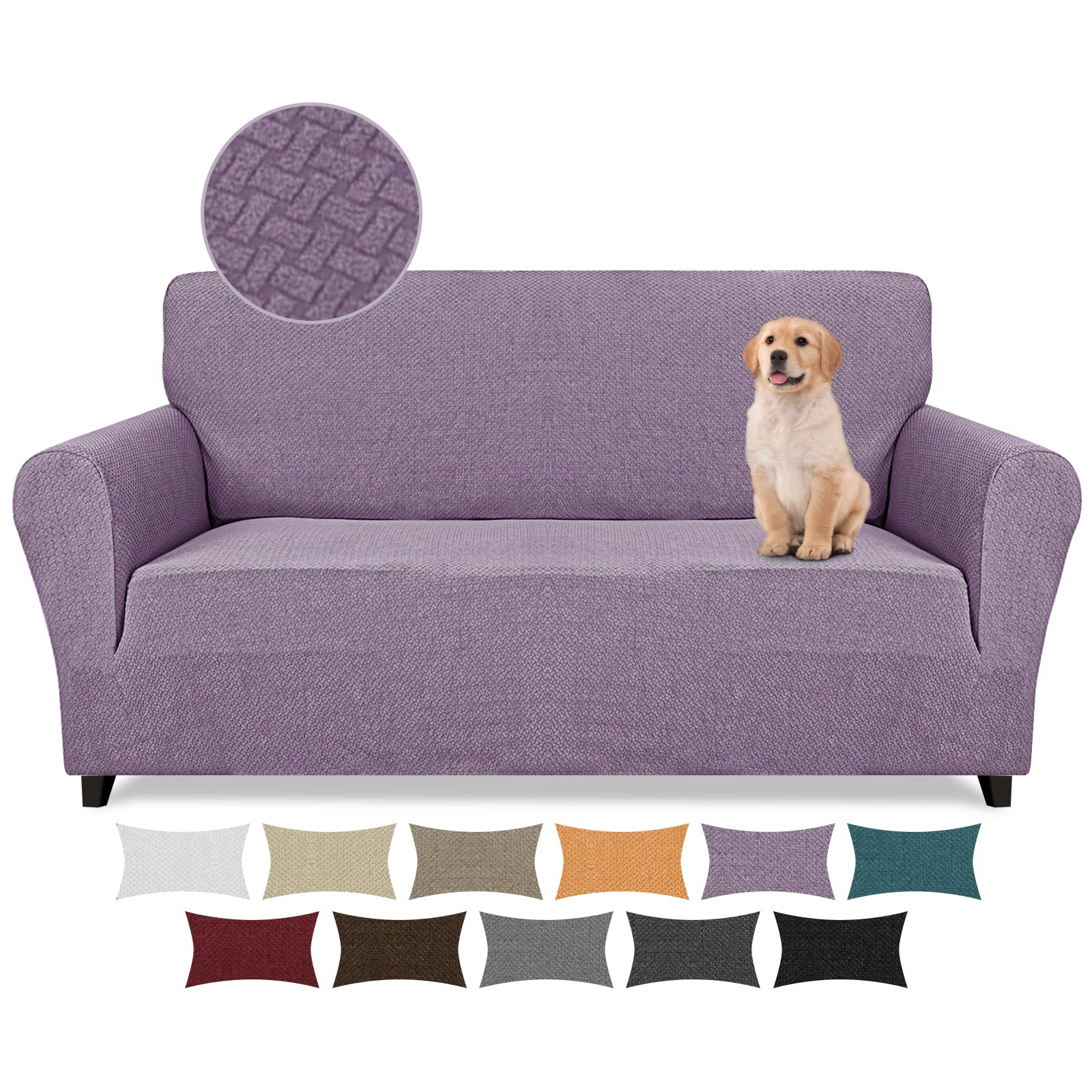 Lydevo Copridivano 3 Posti con Braccioli Fodere per Divano Jacquard Nuovo Spessore Rivestimento per Divano con 2 Copricuscini Universale Divano Protector per Animali,Tattile Jacquard#Viola