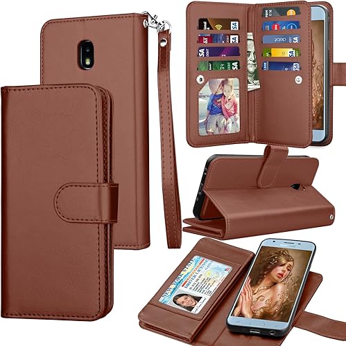 Tekcoo Para Galaxy J7 2018J7 AeroJ7 V 2ndJ7 TopJ7 CrownJ7 AuraJ7 Refine Wallet Case, ID Tarjetas de Crédito Titular de la Bolsa de Cuero PU Folio