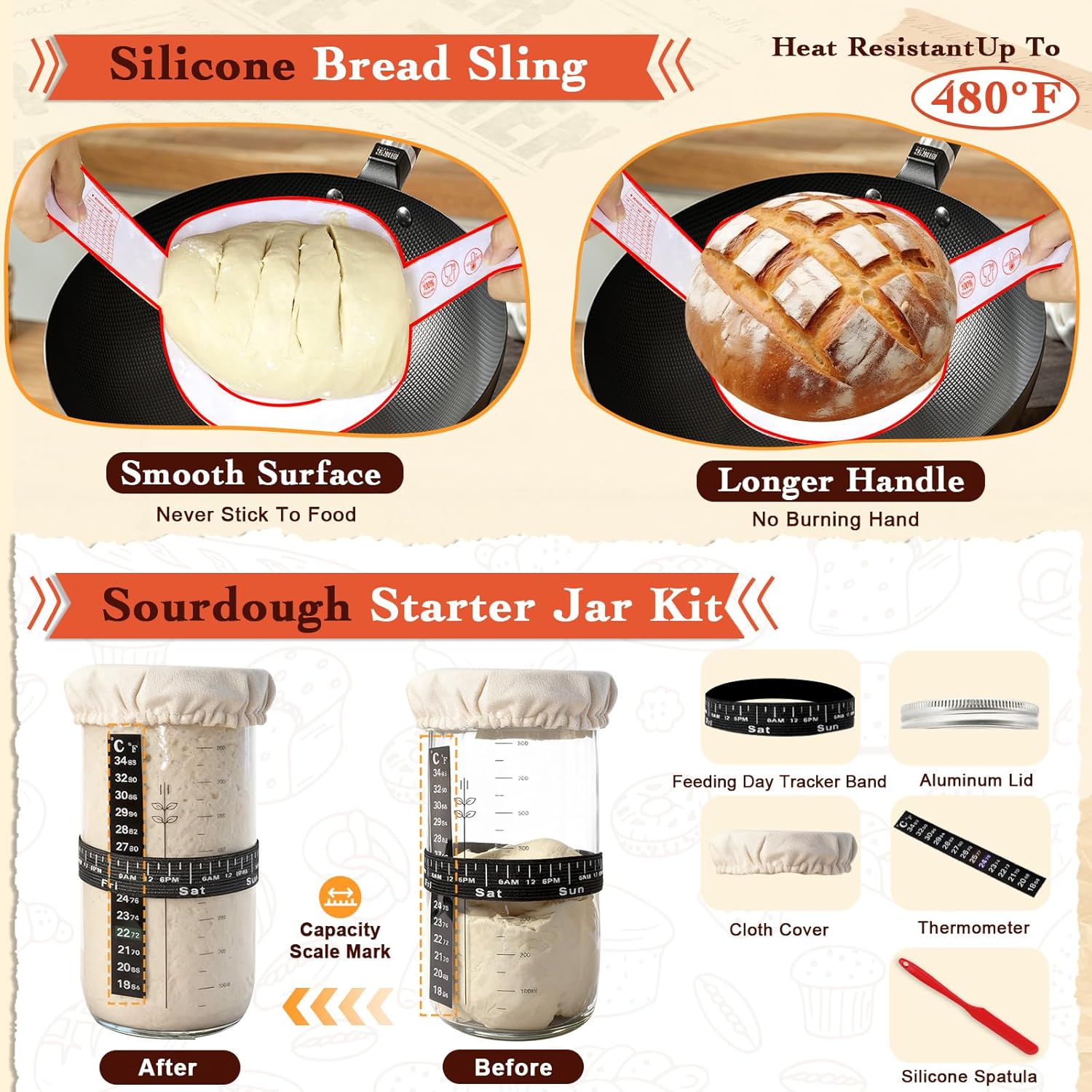 Sourdough Starter Kit, Sourdough Bread Baking Supplies, Sourdough Kit Home and Kitchen, Sourdough Bread Basket, Sourdough Starter Jar,Sour Dough Kit Tools,Bread Proofing Basket, Sourdough Jar - Image 3
