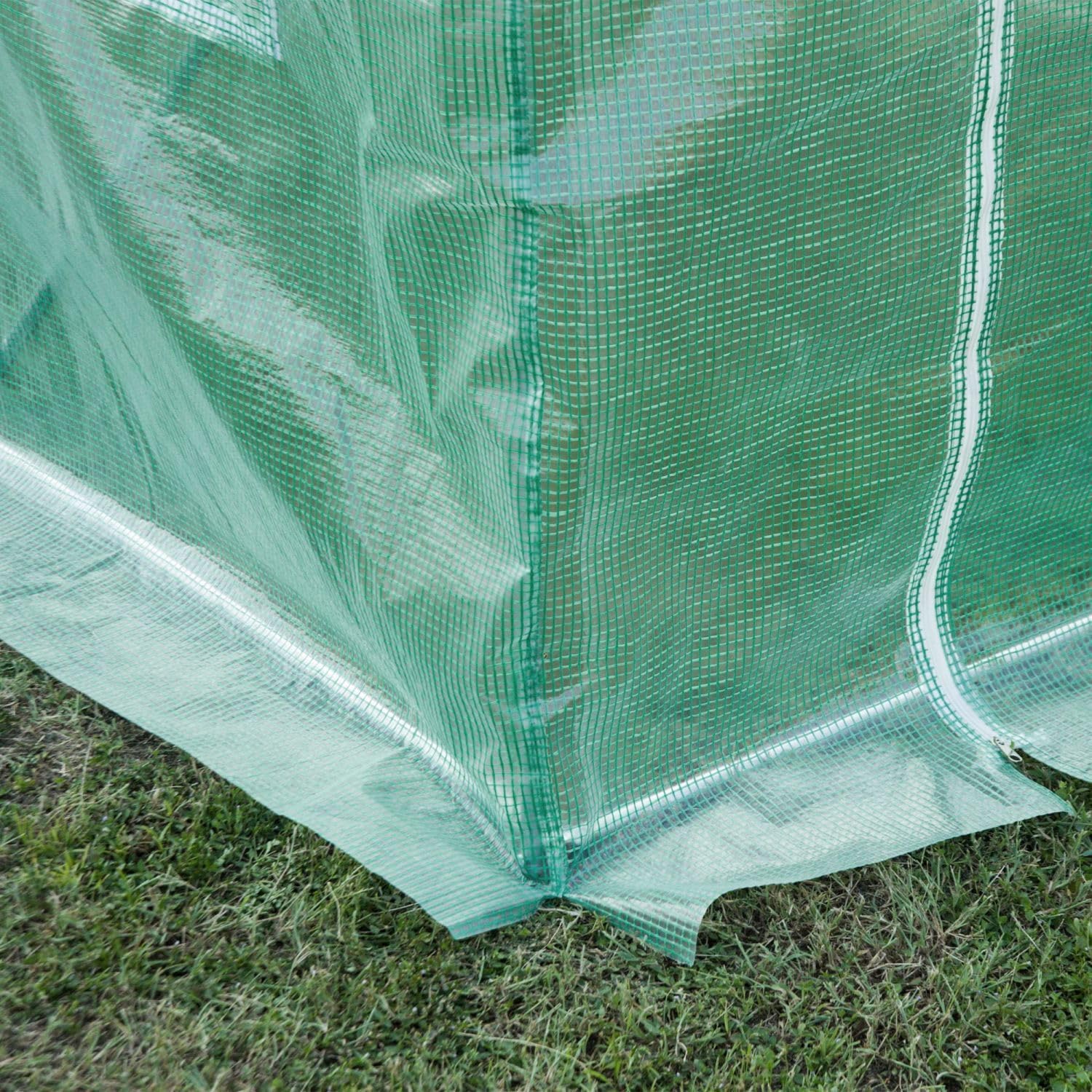 Heavy Duty Plastic Greenhouse Cover - Green Polyethylene with 6 Windows, Door & Reinforcement Grid - Seasonal