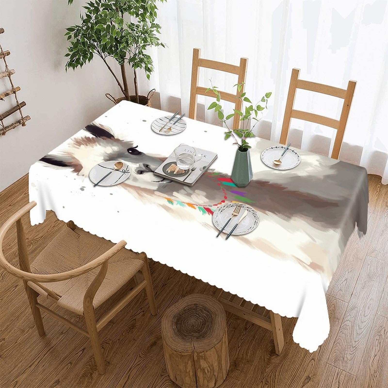 Fekiloot Style Llama Tablecloths Heavy Duty Washable Fabric,Birthday Tablecloth-Wavy Edge Design,Polyester Table Cloth For Restaurant,Picnic,Indoor And Outdoor Dining60 X120