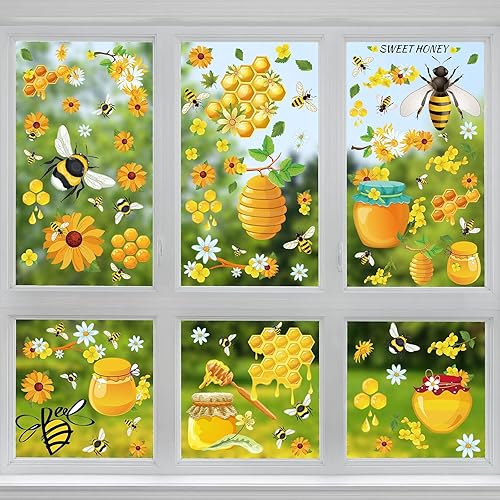 90 calcomanías para ventana de abeja, abeja, primavera, verano, abeja, ventana, flores, abejas, abejas, estáticas, removibles, panal de abejas,