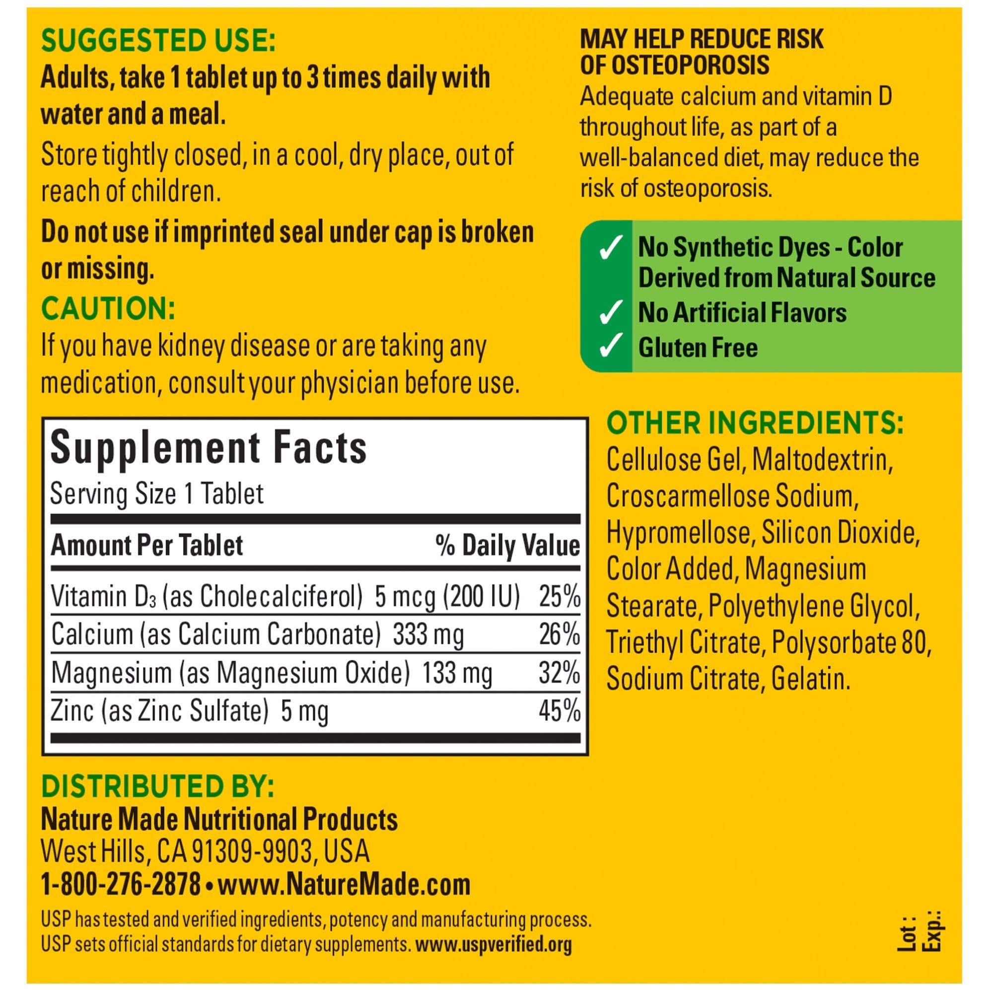 Buy Nature Made Calcium, Magnesium Oxide, Zinc with Vitamin D3 helps