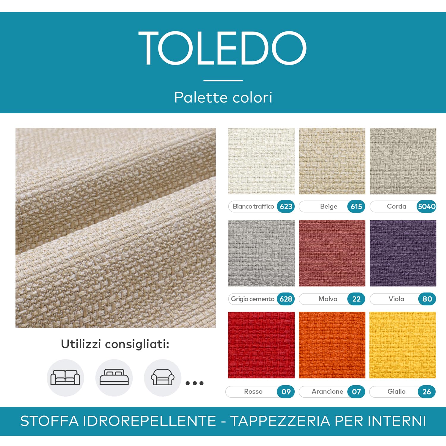 DESHOME Toledo 10 metros - Tela por metros impermeable | Tejido resistente para tapizar sofás, cojines, sillas y decoración del hogar Blanco tráfico