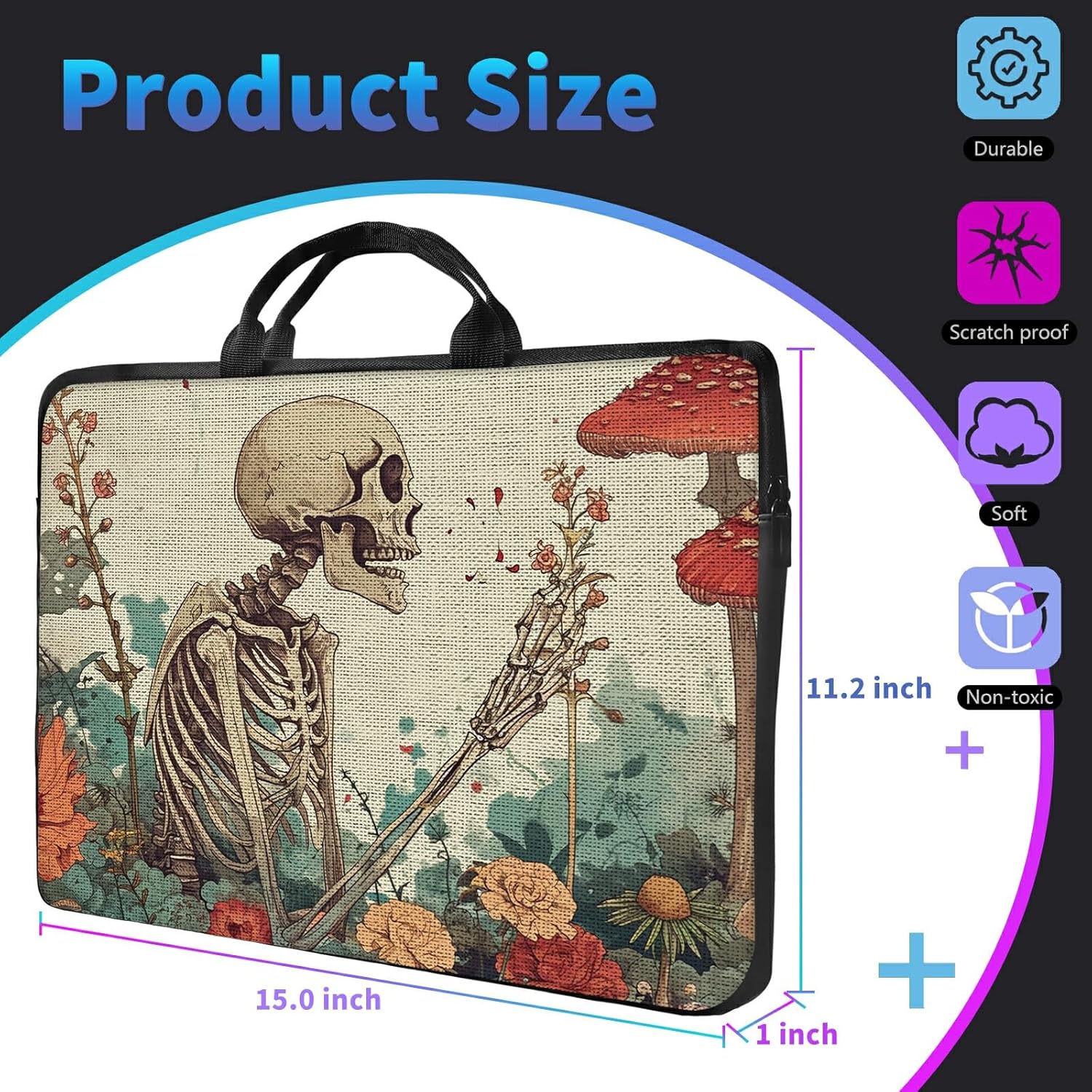 Skeleton Laptop Sleeve Case, 14 15 15.4 15.6 inch Laptop Bag Case with Handle for Women Girls Men, Traveling Laptop Sleeve Compatible with MacBook, HP, Dell, Lenovo