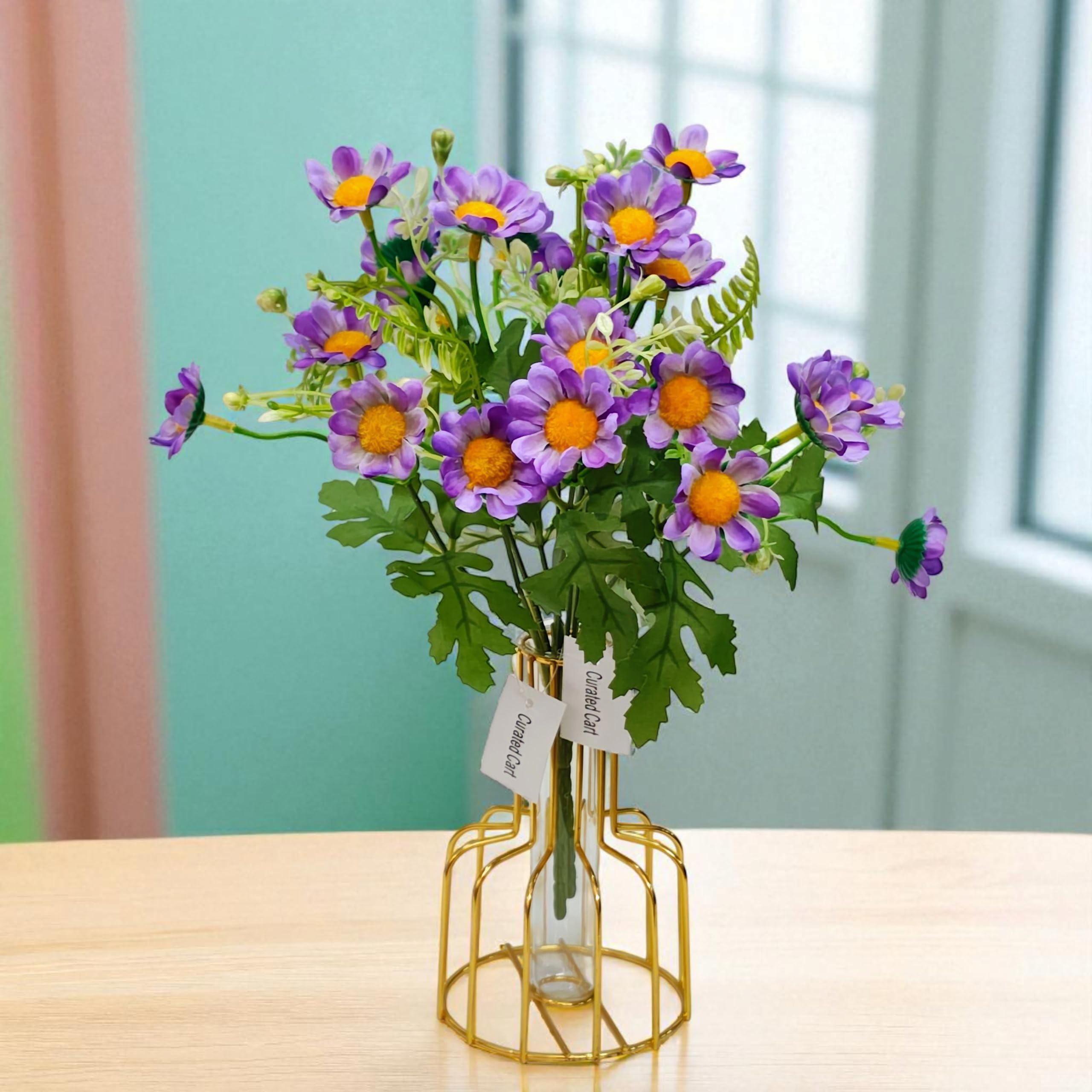 CURATED CART Artificial Daisy Flowers - Pack of 2 Faux Daisy Bouquets, 30 cm Tall with 10 Flower Heads per Stem - UV Resistant Plastic Plants for Indoor & Outdoor Use - Home, Garden (Purple) (No Vase)-image-19