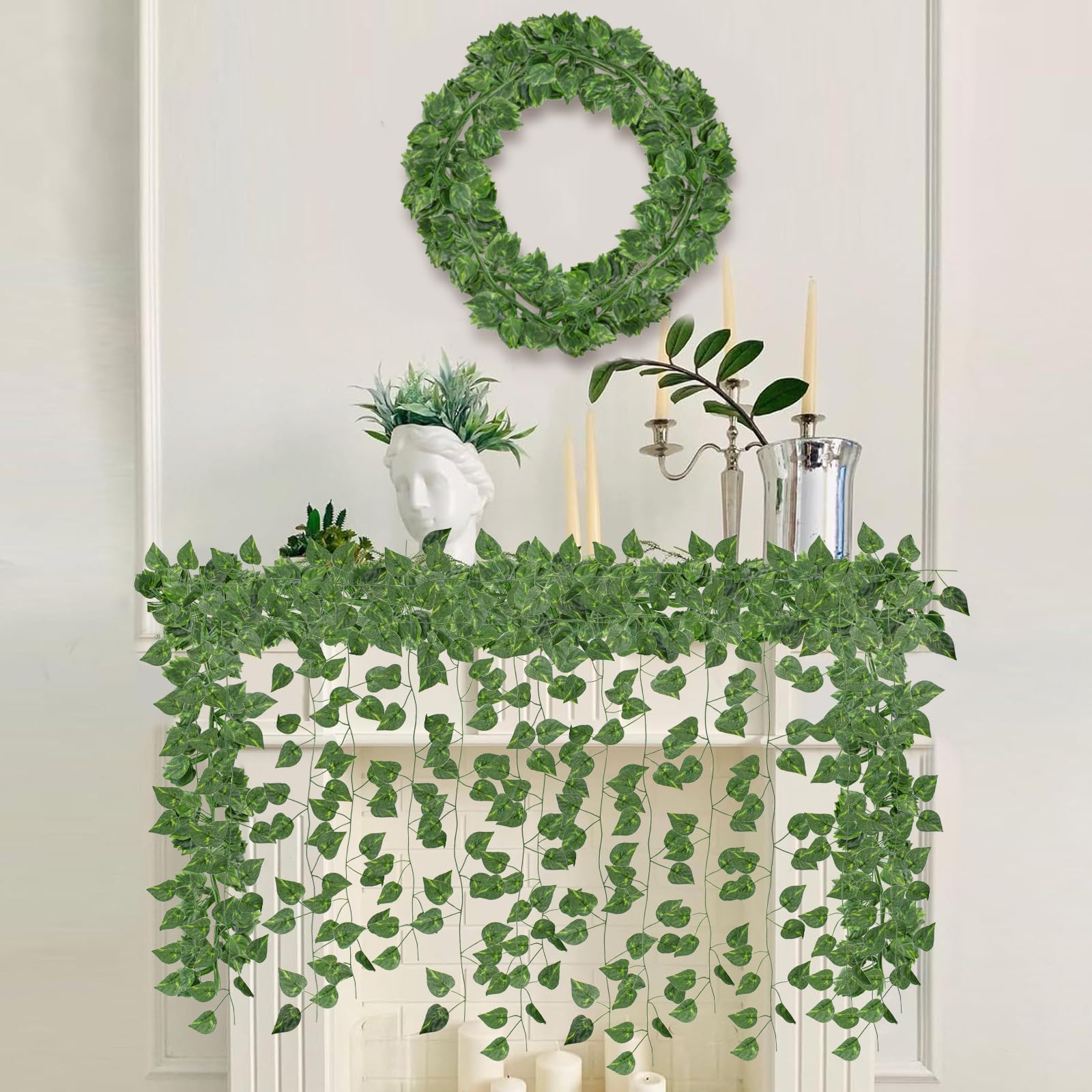 Bacucine 人工観葉植物 フェイクグリーン ポトス 36本セット 造花グリーン 2.1m 吊り下げ 壁掛け 吊るし 藤 垂れる 観葉植物 インテリア ガーデニング リアル DIY飾り 枯れない トイレ 人気 ウェディング