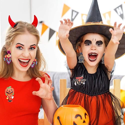 Miniatura 4 de Broches de Halloween para mujer, diseño de calabaza esmaltada, murciélago, fantasma, caramelo, corno, pasador, divertido sombrero de bruja, gato,