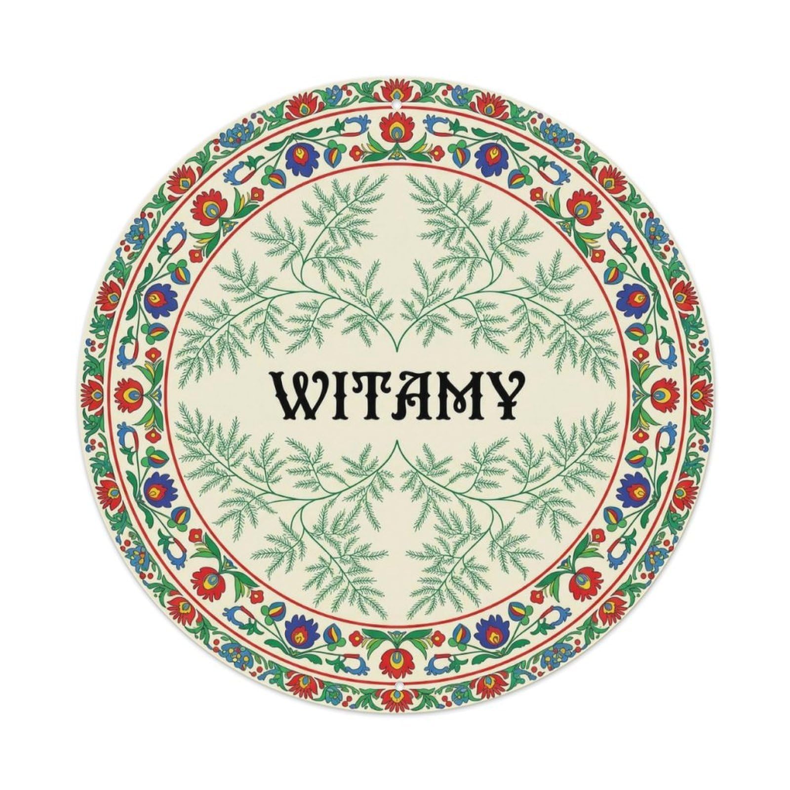 Fyrn Style Metal Tin Sign Vintage Polish Folk Art Witamy Welcome Asparagus Fern