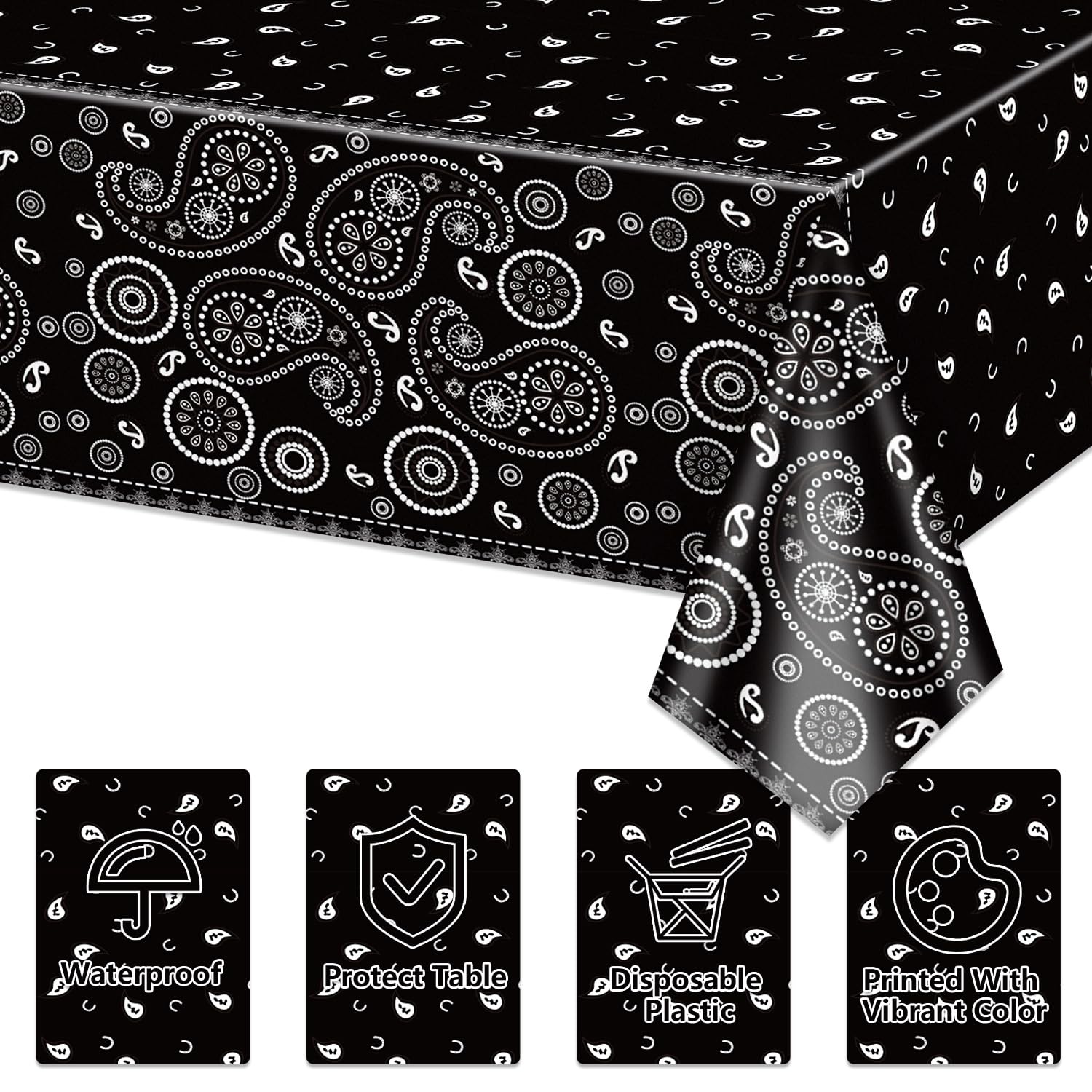 4-pak westernowych obrusów paisley bandana obrus kwiatowy prostokątny obrus do dekoracji imprezowych o tematyce zachodniej, 130 x 214 cm