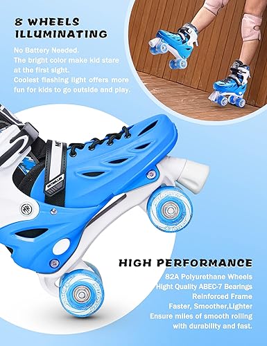 Miniatura 18 de METROLLER Patines de ruedas para niñas de 5 a 8 a 12 años y niños y adolescentes, 4 tamaños ajustables para niños pequeños con ruedas iluminadas