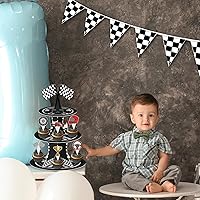 Vista 7 de Soporte para cupcakes de auto de carreras de 3 niveles con 24 adornos para tartas, decoraciones de fiesta de cumpleaños, temática de autos