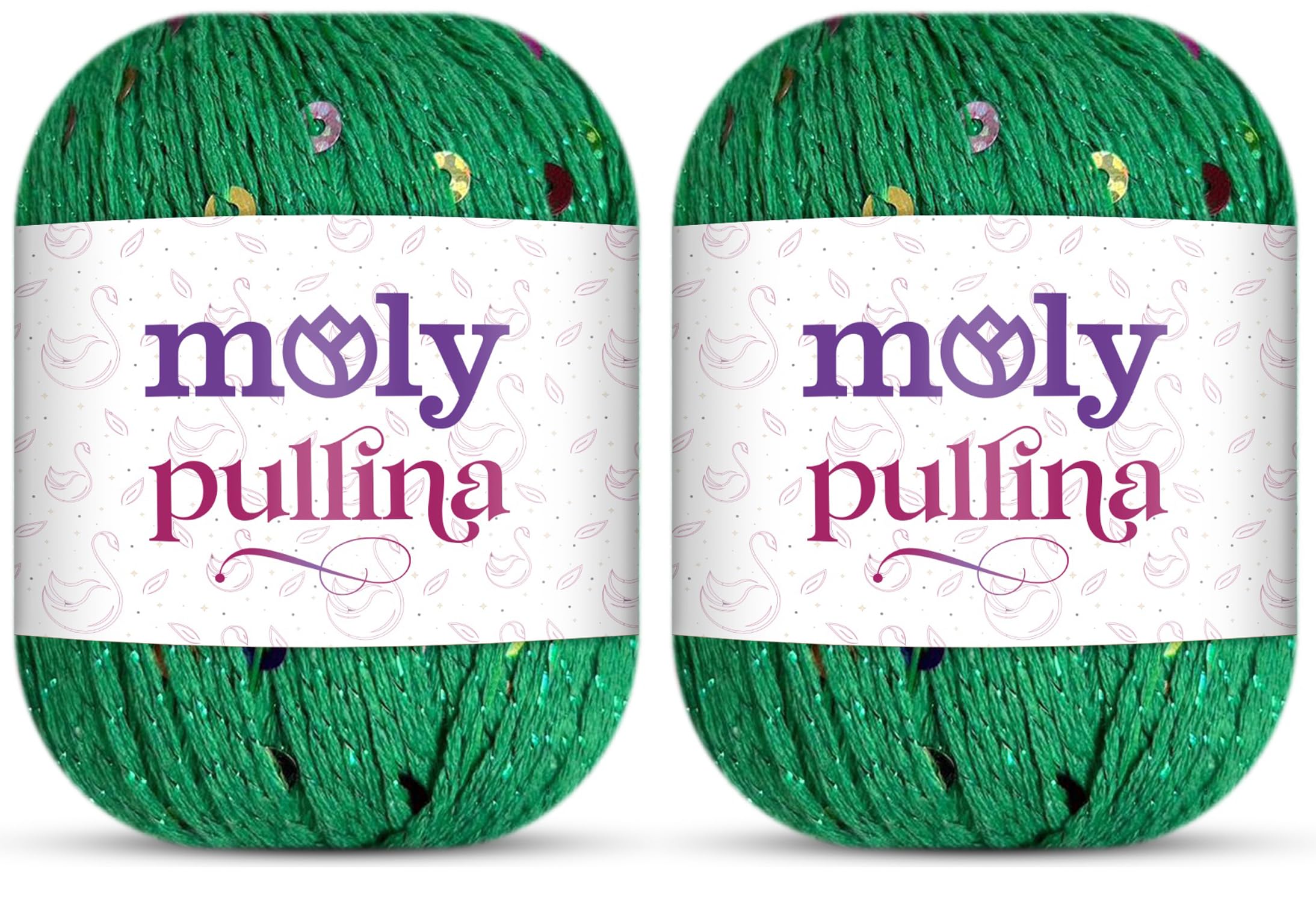 Moly Yarn Pullina Sequin Yarn | 2 x 50g | Complementary Glitter Thread for Knitting & Crochet (20 Emerald)
