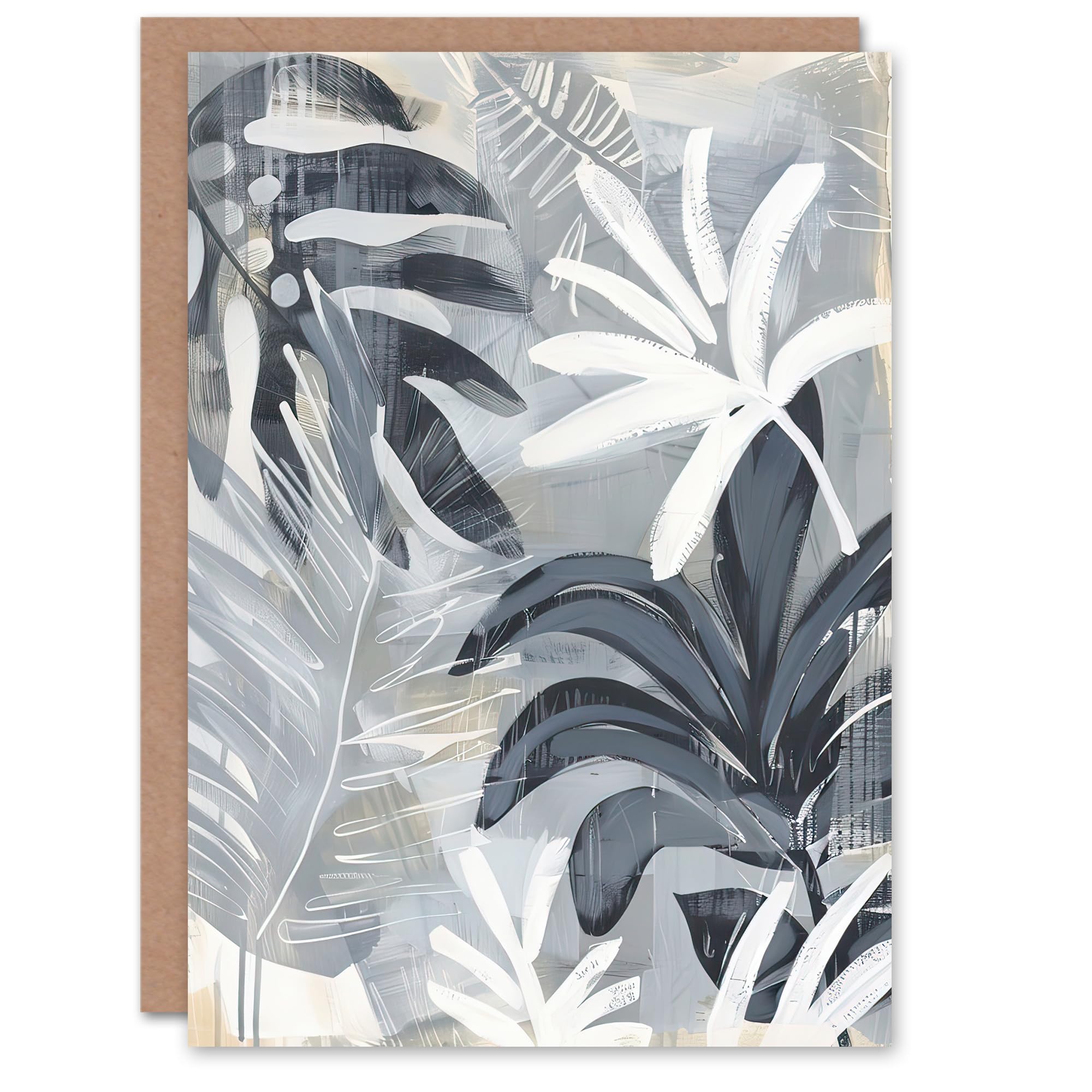 Artery8 Greeting Card Abstract Monstera Plant Lover Leaves Painting For Her Woman Birthday Card