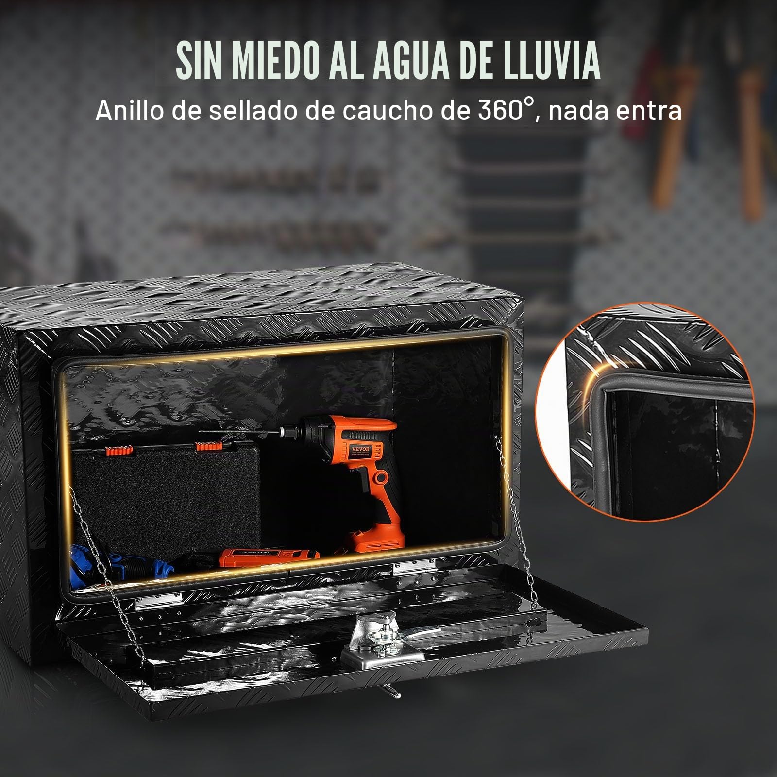 VEVOR Caja de Herramientas para Camión 760 x 355 x 405 mm Caja de Bastidor Inferior Caja de Almacenamiento de Aleación de Aluminio Montaje Inferior con Cerradura y Llaves para Remolques, Negro